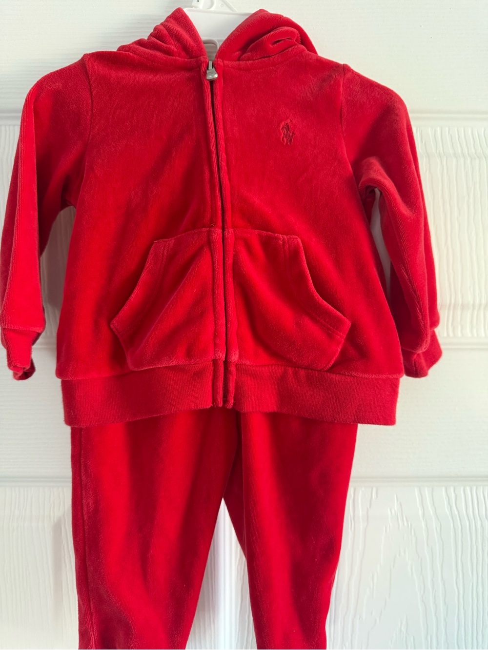 Ralph Lauren Red Hooded Velour Kids Matching Set